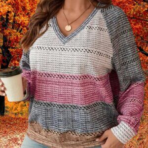 Emery Rose Plus Multicolor Colorblock Raglan Sleeve Sweatshirt 4XL NWT